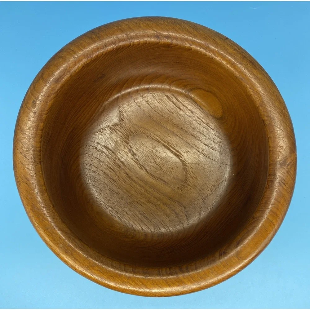 Vintage MCM Turned Teak Wood Salad Bowl 10